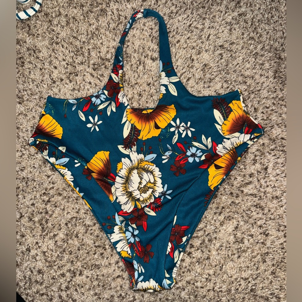 Zaful Floral Print Bikini - Teal, Yellow, Red, White